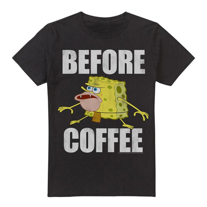 Black - Front - SpongeBob SquarePants Mens Before Coffee Meme T-Shirt