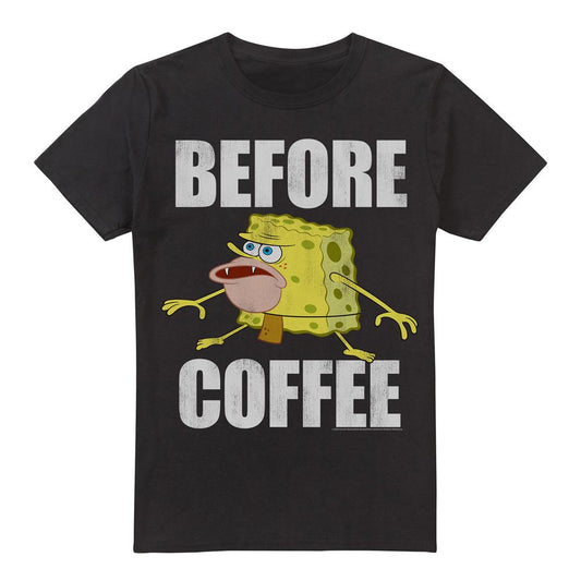Black - Front - SpongeBob SquarePants Mens Before Coffee Meme T-Shirt
