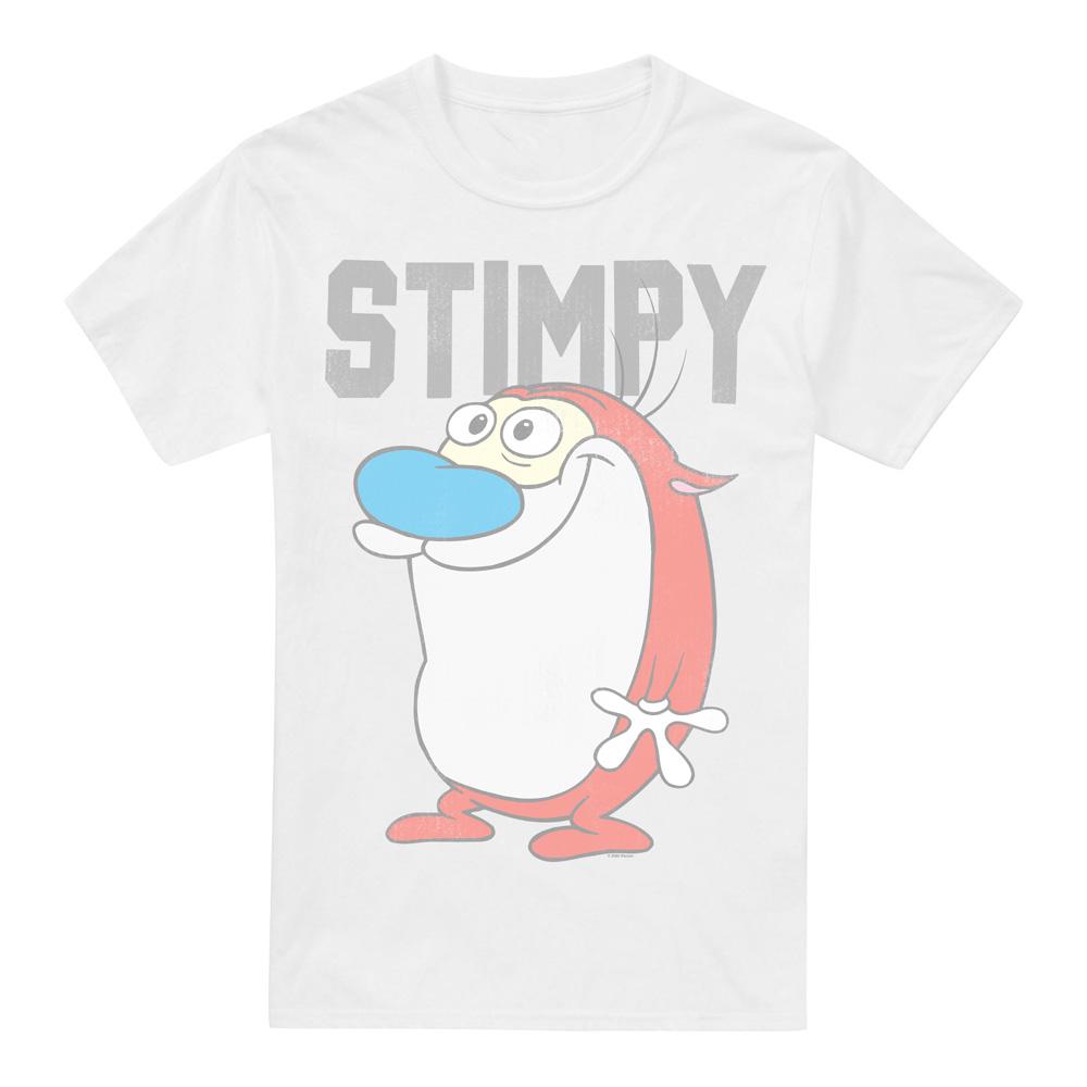 White - Front - Ren & Stimpy Mens Collegiate T-Shirt