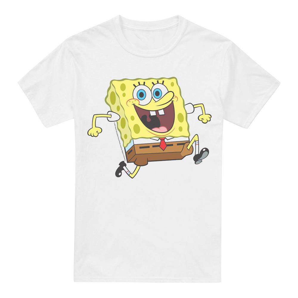 White - Front - SpongeBob SquarePants Mens Happy Running T-Shirt