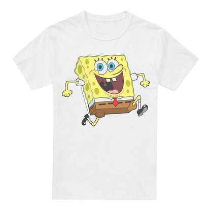 White - Front - SpongeBob SquarePants Mens Happy Running T-Shirt