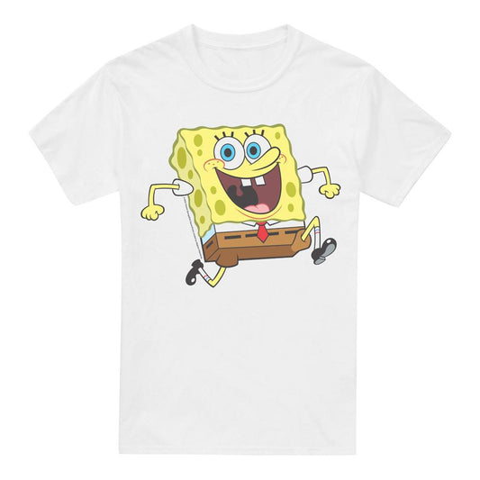 White - Front - SpongeBob SquarePants Mens Happy Running T-Shirt