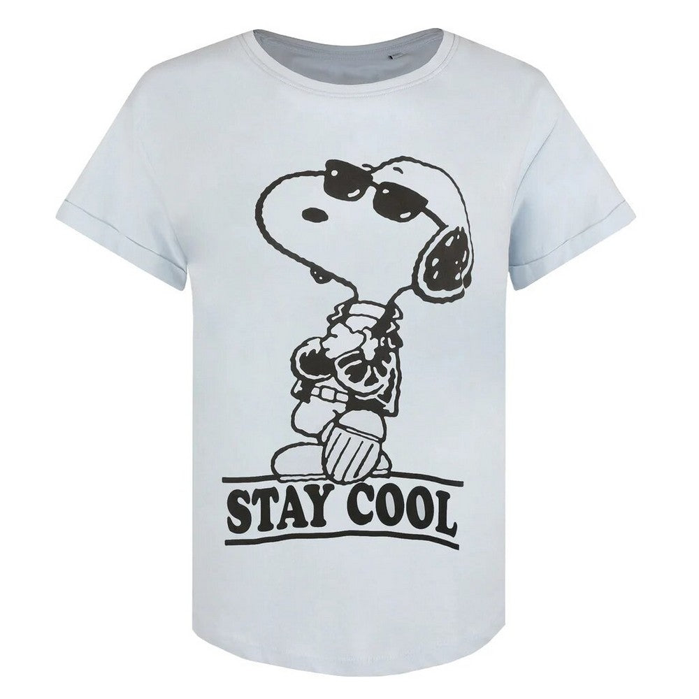 Sky Blue-Black - Front - Peanuts Womens-Ladies Stay Cool Snoopy T-Shirt