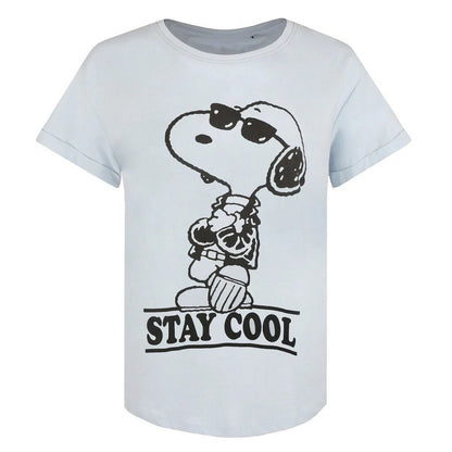Sky Blue-Black - Front - Peanuts Womens-Ladies Stay Cool Snoopy T-Shirt