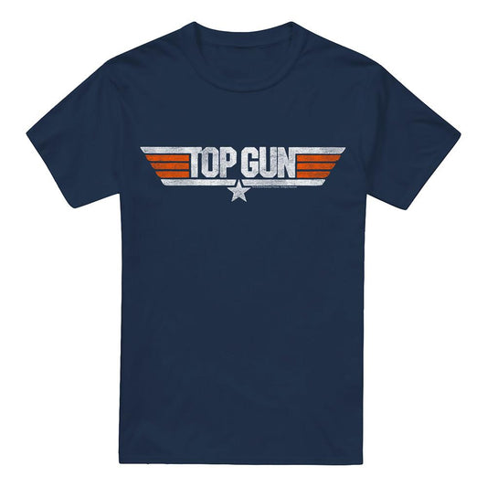 Navy - Front - Top Gun Mens Distressed Logo T-Shirt