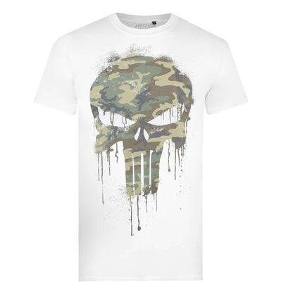 White-Green - Front - The Punisher Mens Camo Logo T-Shirt