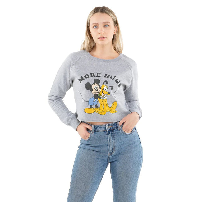 Disney Womens/Ladies More Hugs Mickey Mouse Crop Sweatshirt