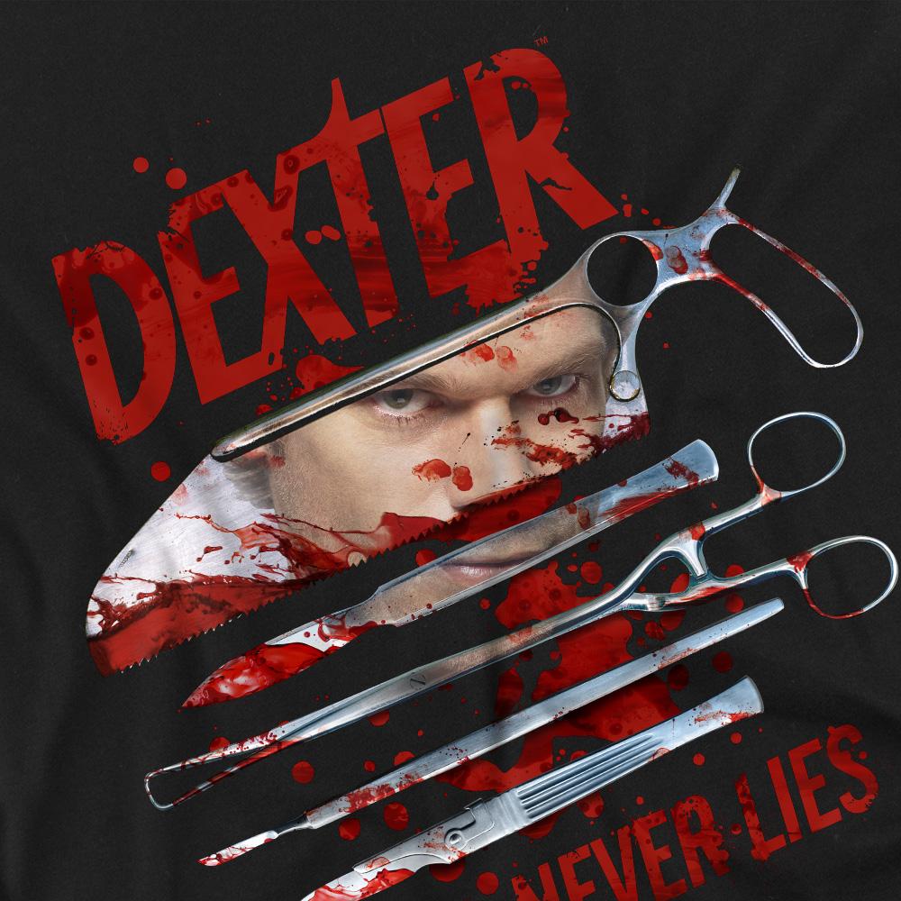 Black - Side - Dexter Mens Blood Never Lies T-Shirt