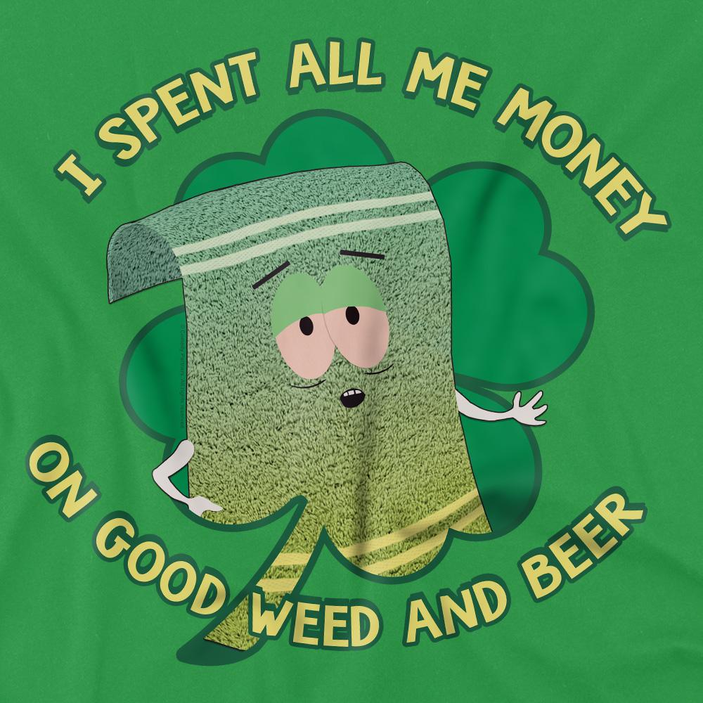 Kelly Green - Side - South Park Mens Spent Money Towelie St Patricks Day T-Shirt