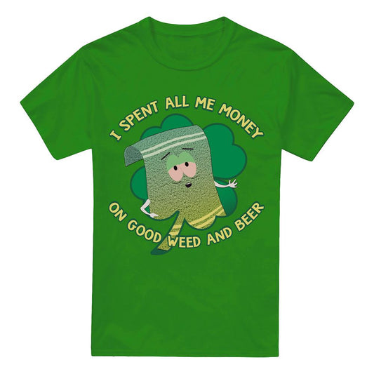 Kelly Green - Front - South Park Mens Spent Money Towelie St Patricks Day T-Shirt