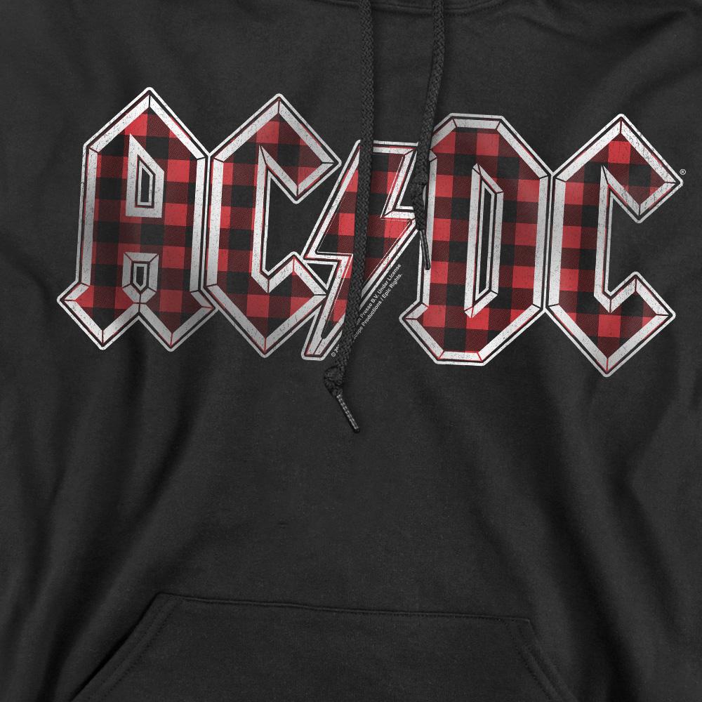 Black - Pack Shot - AC-DC Mens Plaid Logo Hoodie