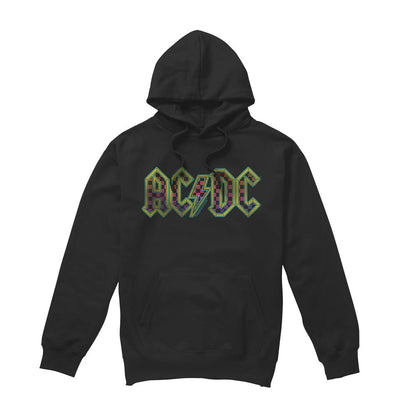 Black - Front - AC-DC Mens Checkerboard Gradient Logo Hoodie