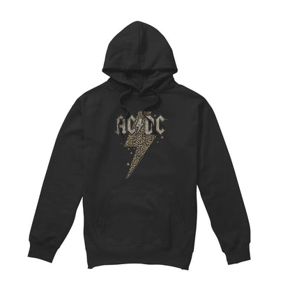 Black - Front - AC-DC Mens Leopard Print Bolt Hoodie
