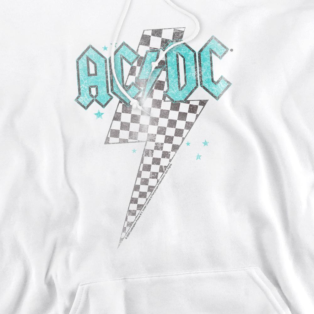 White - Side - AC-DC Mens Skewed Checkerboard Bolt Hoodie
