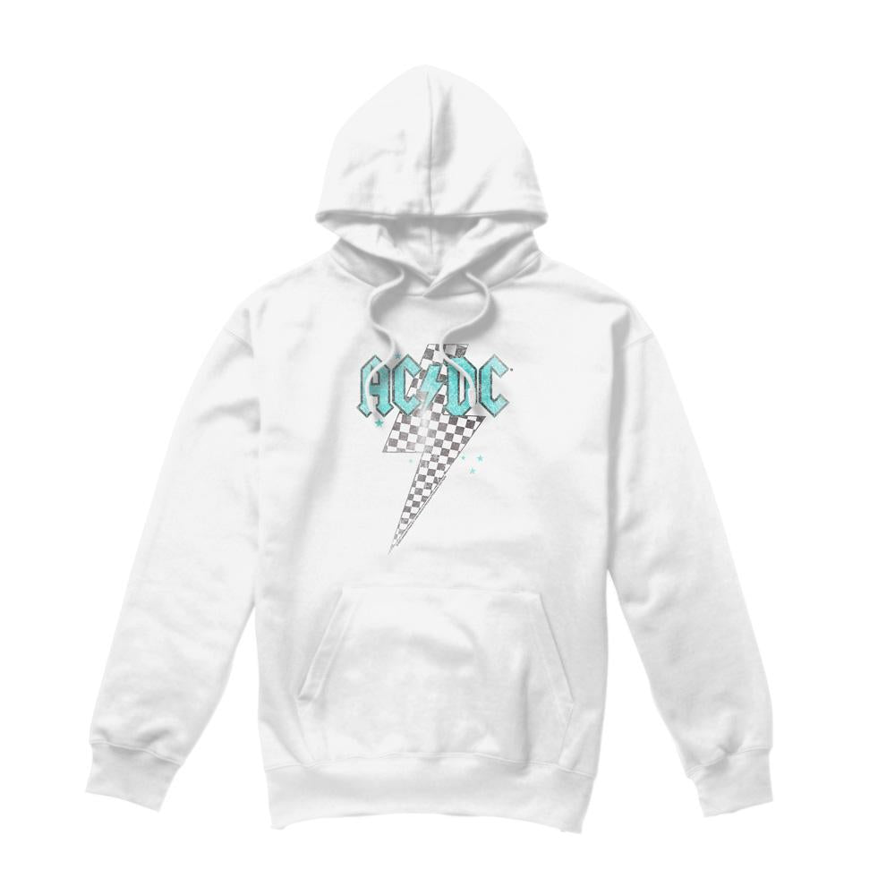 White - Front - AC-DC Mens Skewed Checkerboard Bolt Hoodie