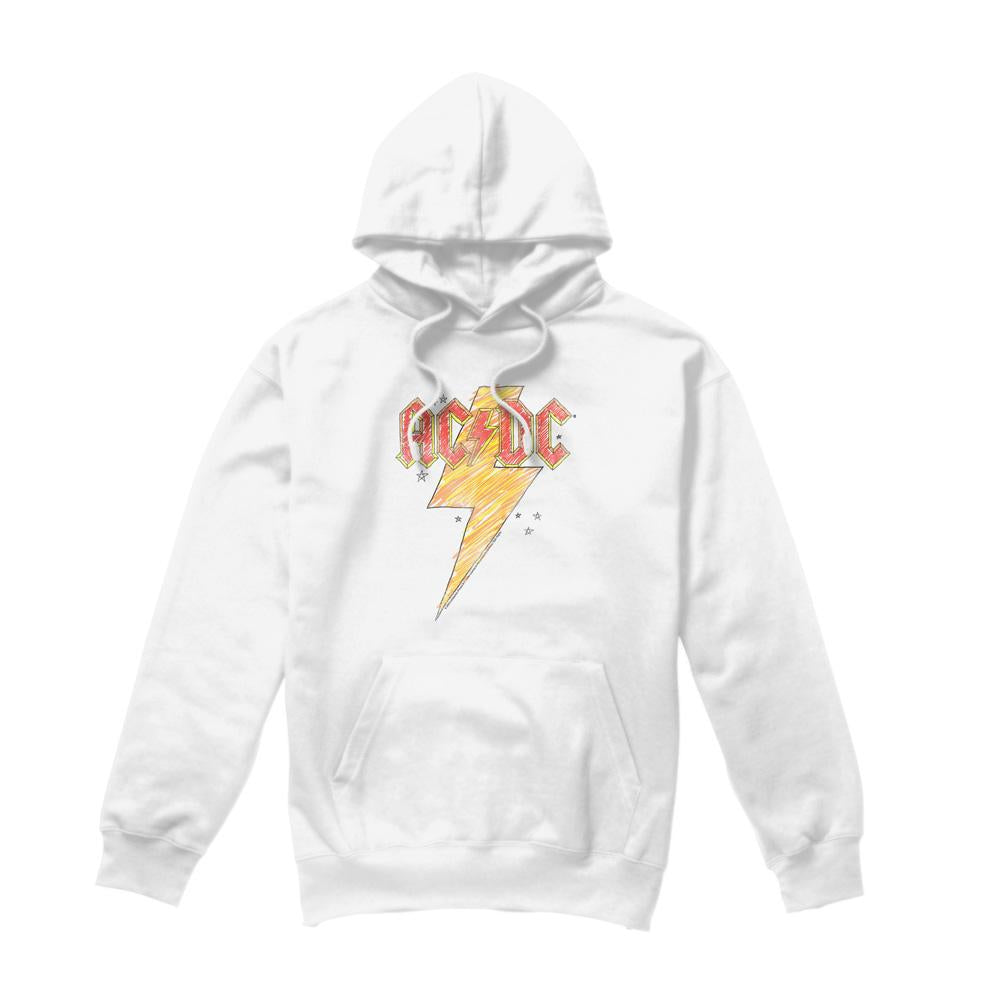 White - Front - AC-DC Mens Sketch Bolt Hoodie