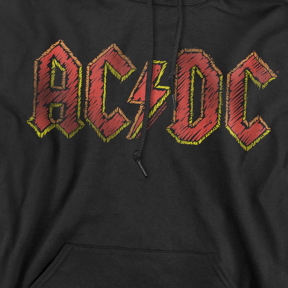 Black - Pack Shot - AC-DC Mens Hand Drawn Logo Hoodie