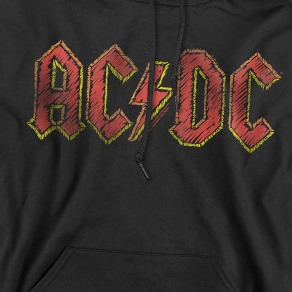 Black - Pack Shot - AC-DC Mens Hand Drawn Logo Hoodie