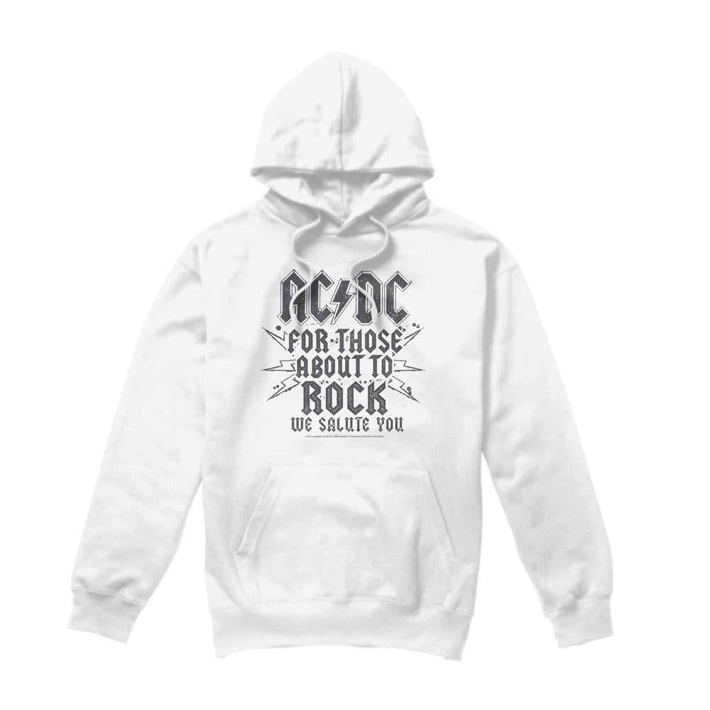 White - Front - AC-DC Mens Salute Hoodie