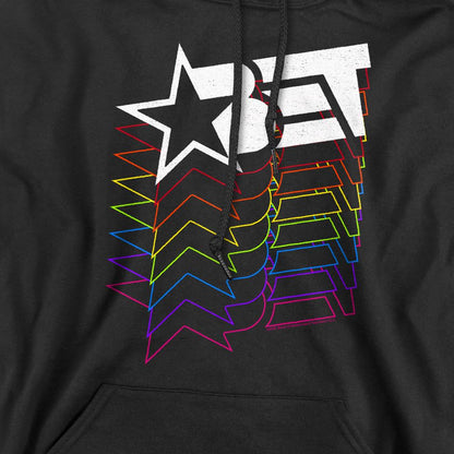 Black - Pack Shot - BET Mens Cascading Rainbow Logo Hoodie