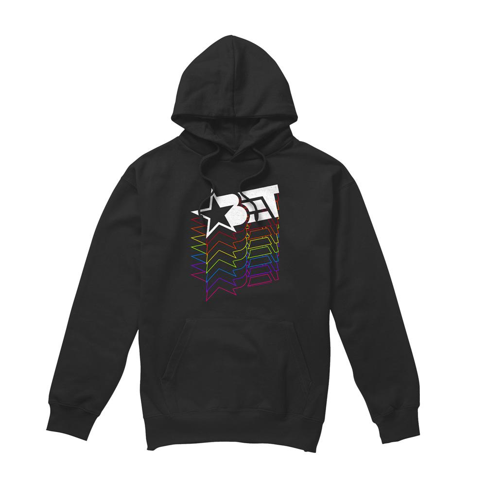 Black - Front - BET Mens Cascading Rainbow Logo Hoodie