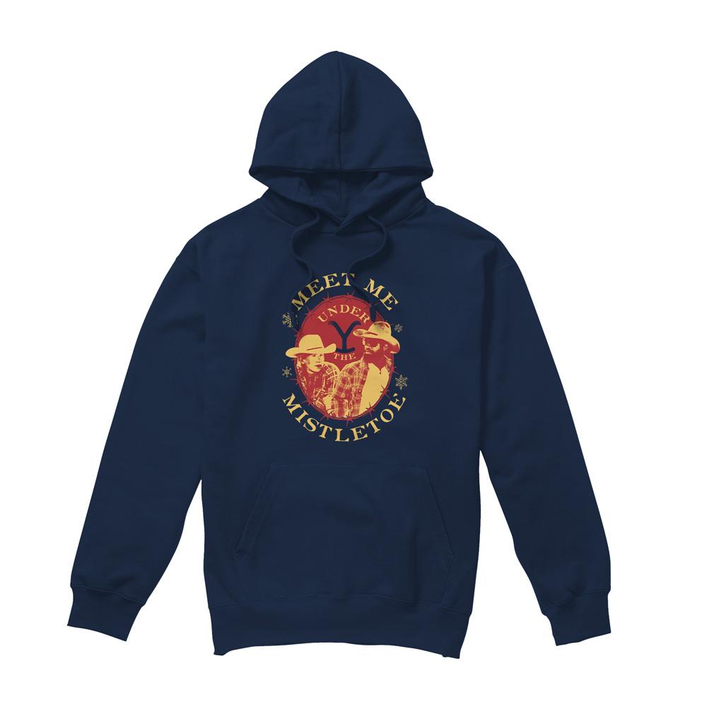 Navy - Front - Yellowstone Mens Meet Me Under The Mistletoe Christmas Hoodie