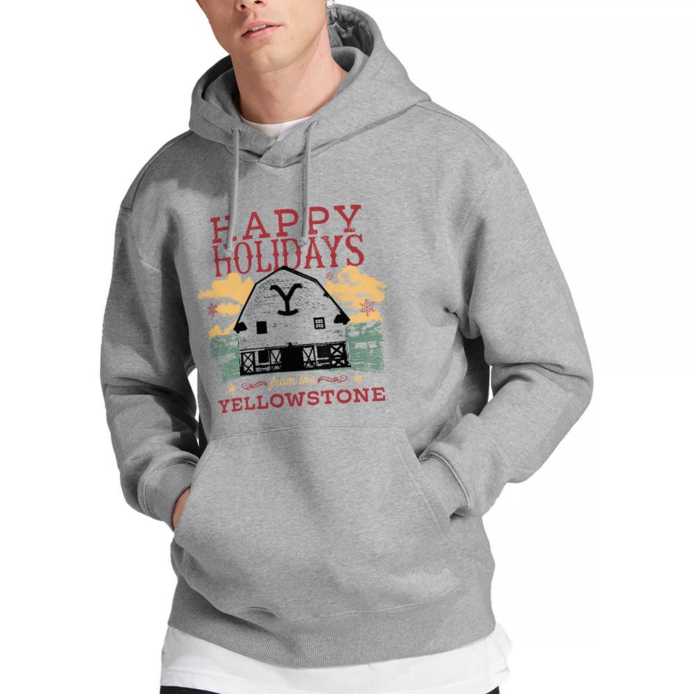 Sport Heather - Side - Yellowstone Mens Happy Holidays Christmas Hoodie