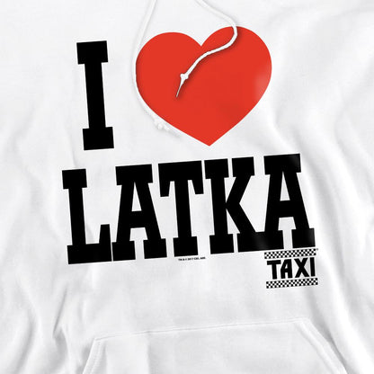 White - Pack Shot - TAXI Mens I Heart Latka Hoodie