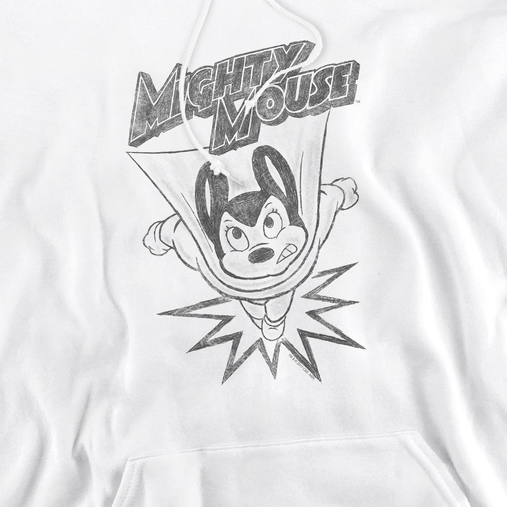 White - Pack Shot - Mighty Mouse Mens Bursting Out Hoodie