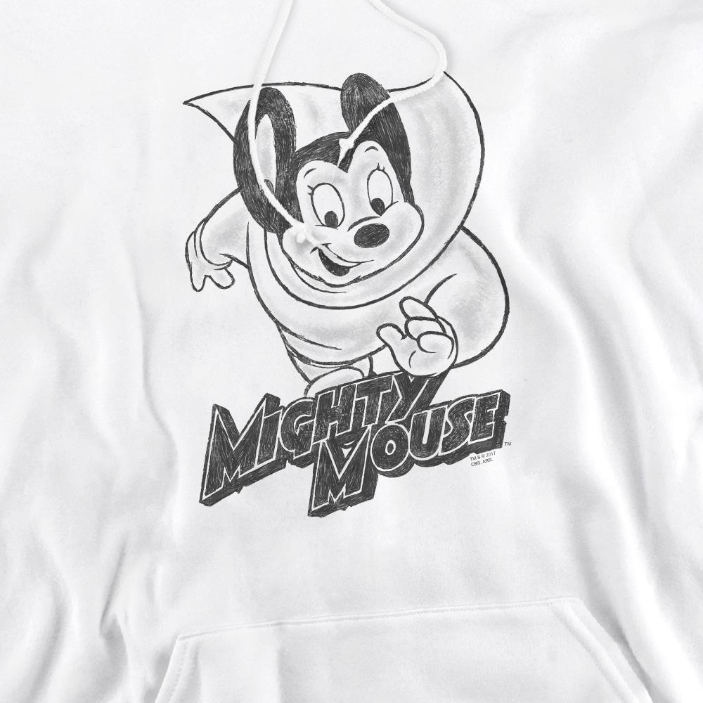 White - Pack Shot - Mighty Mouse Mens Mighty Sketch Hoodie