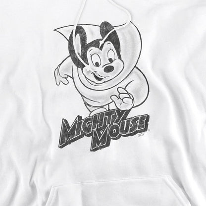 White - Pack Shot - Mighty Mouse Mens Mighty Sketch Hoodie