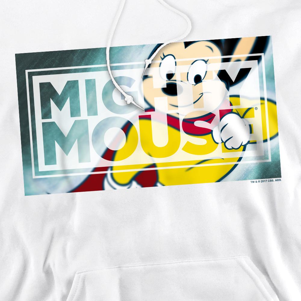 White - Pack Shot - Mighty Mouse Mens Mighty Rectangle Hoodie