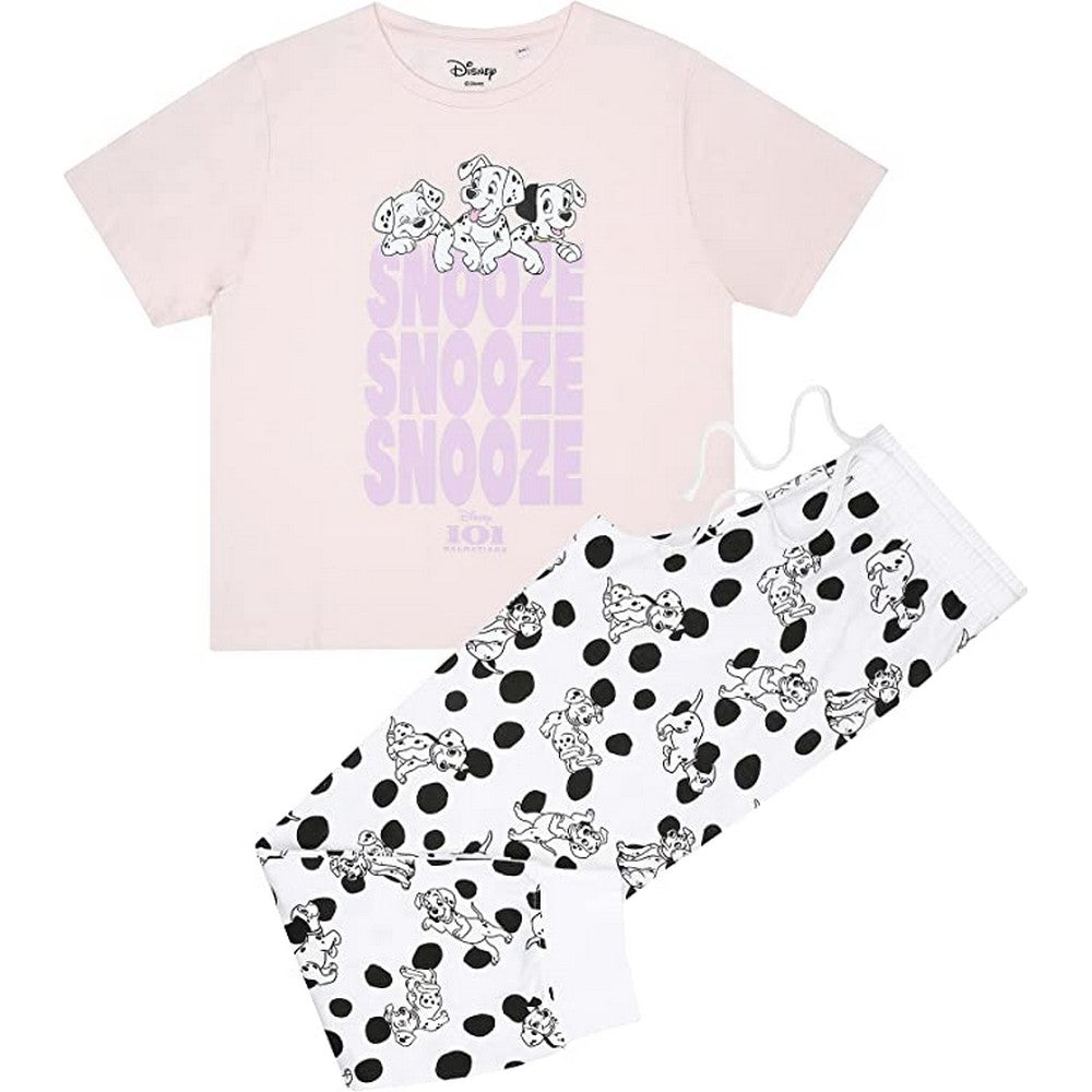 Cream-White-Black - Front - 101 Dalmatians Womens-Ladies Snooze Long Pyjama Set