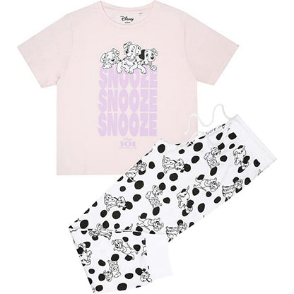 Cream-White-Black - Front - 101 Dalmatians Womens-Ladies Snooze Long Pyjama Set