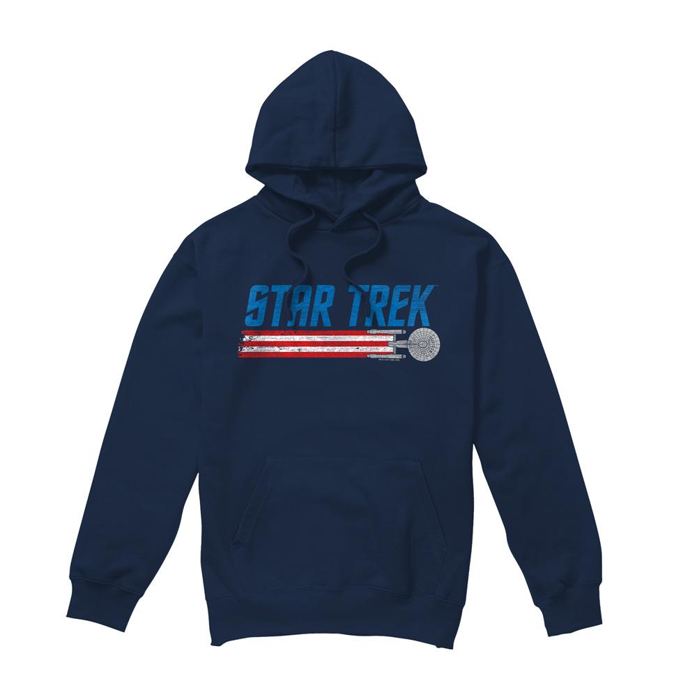 Navy - Front - Star Trek Mens Enterprise Americana Hoodie