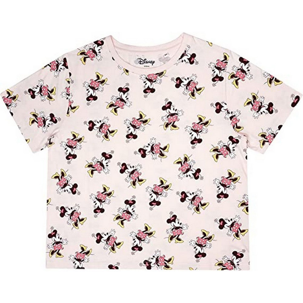 Cream-Pink-Yellow - Back - Disney Womens-Ladies Jazz Minnie Mouse All-Over Print Long Pyjama Set