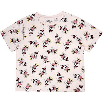 Cream-Pink-Yellow - Back - Disney Womens-Ladies Jazz Minnie Mouse All-Over Print Long Pyjama Set