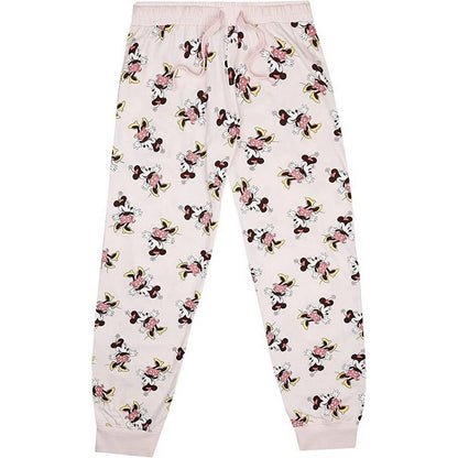 Cream-Pink-Yellow - Side - Disney Womens-Ladies Jazz Minnie Mouse All-Over Print Long Pyjama Set