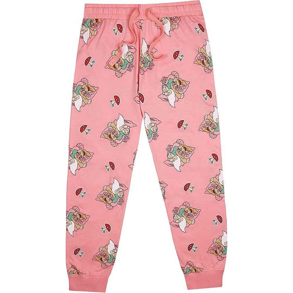 Pink-White-Red - Back - Snow White And The Seven Dwarfs Womens-Ladies Sleepy Long Pyjama Set