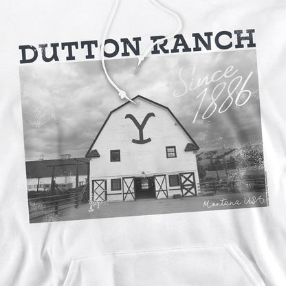 White - Pack Shot - Yellowstone Mens Dutton Barn Hoodie