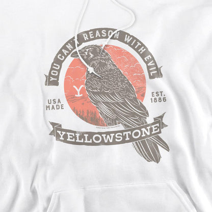 White - Pack Shot - Yellowstone Mens Evil Bird Hoodie