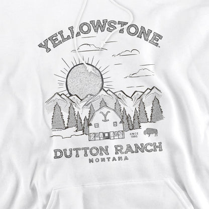 White - Pack Shot - Yellowstone Mens Dutton Ranch Sunrise Hoodie