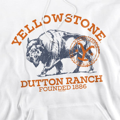 White - Pack Shot - Yellowstone Mens Dutton Ranch Buffalo Hoodie