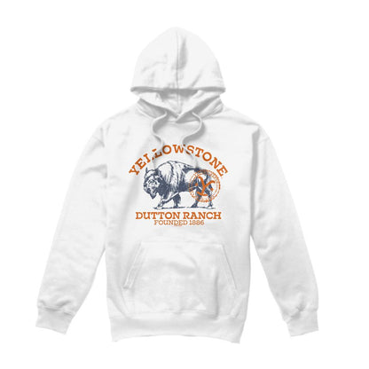 White - Front - Yellowstone Mens Dutton Ranch Buffalo Hoodie