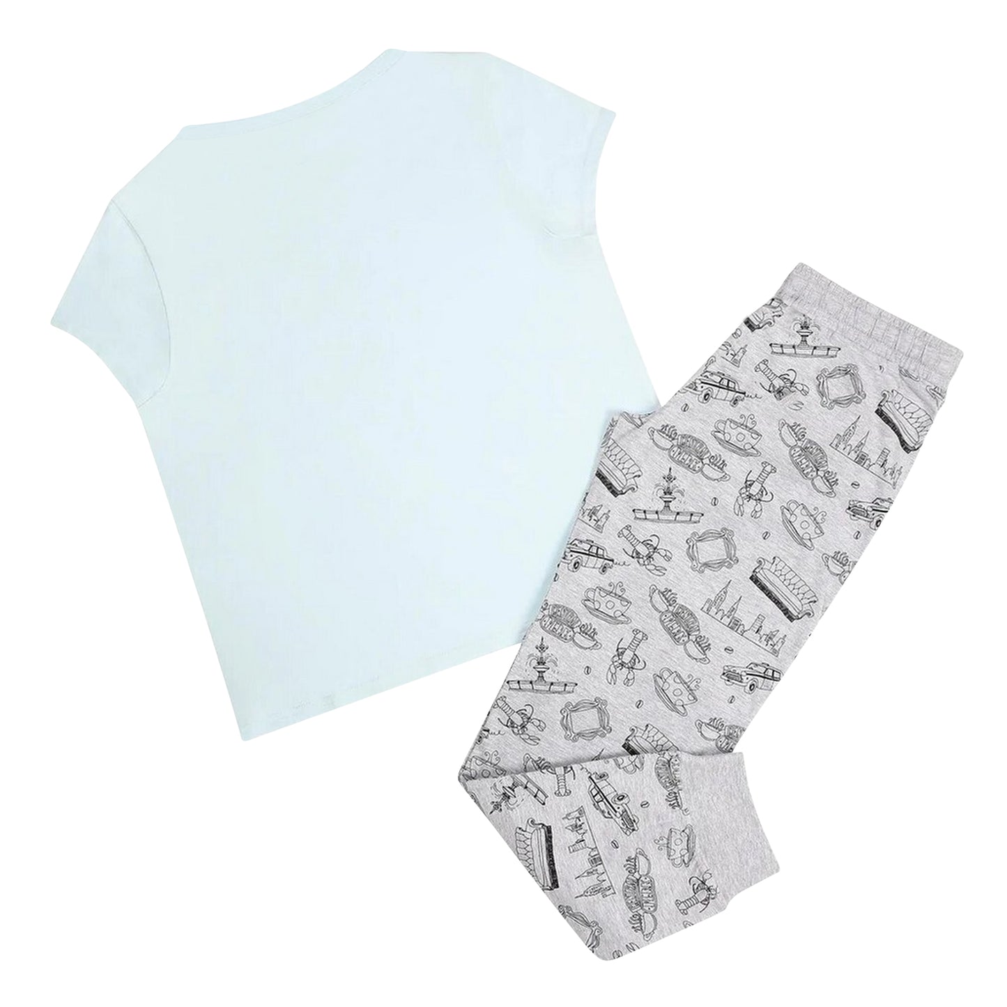 Blue-Grey - Back - Friends Womens-Ladies Logo Pyjama Set