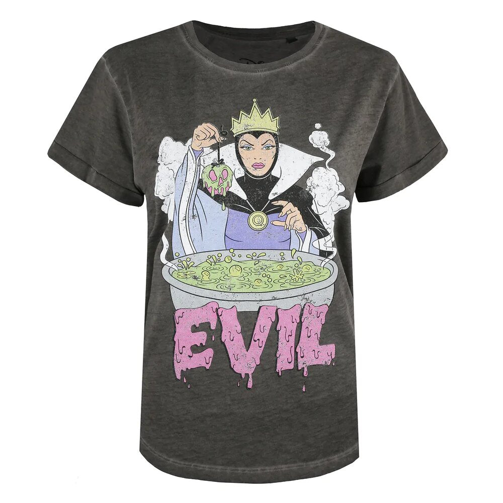 Vintage Charcoal - Front - Snow White And The Seven Dwarfs Womens-Ladies Evil Queen Cotton T-Shirt
