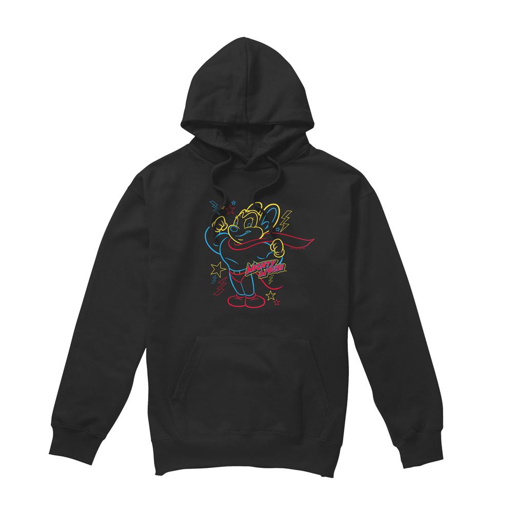 Black - Front - Mighty Mouse Mens Hero Neon Hoodie