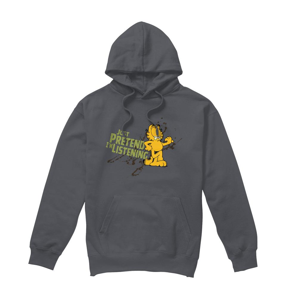 Charcoal - Front - Garfield Mens Just Pretend I´m Listening Hoodie