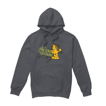 Charcoal - Front - Garfield Mens Just Pretend I´m Listening Hoodie