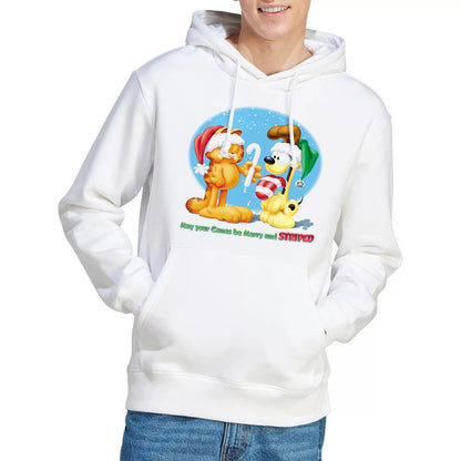 White - Lifestyle - Garfield Mens Merry And Striped Hoodie